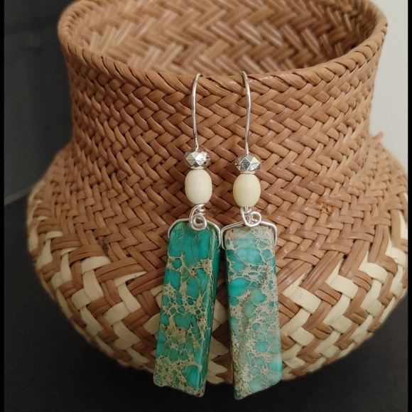 Hand Crafted Turquoise Dangle Earrings - Picture 2 of 9